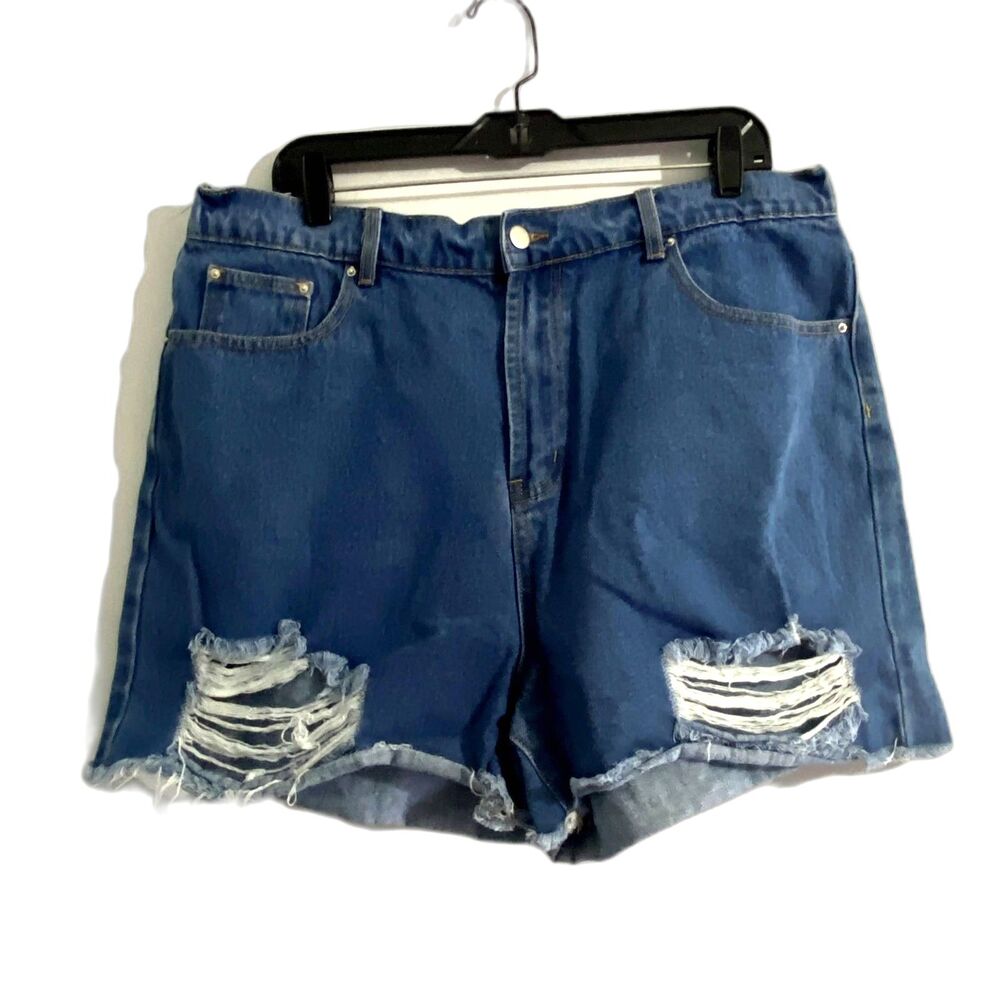 Hayden Los Angeles Distressed Denim Shorts Blue Ripped Raw‎ Hem Bohemian 1XL